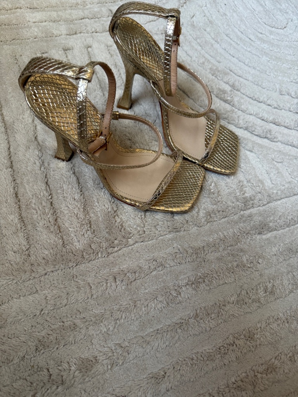 Schutz Never WornGold Strappy High-Heel Sandals - Women's Elegant Evening Shoes